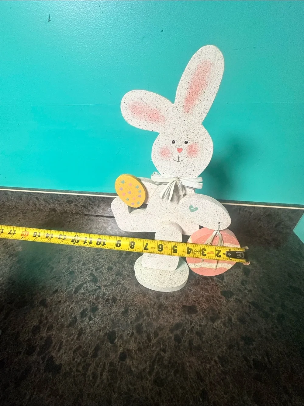 Easter Bunny Tabletop Decor - White & Pink Wooden Holiday Figurine